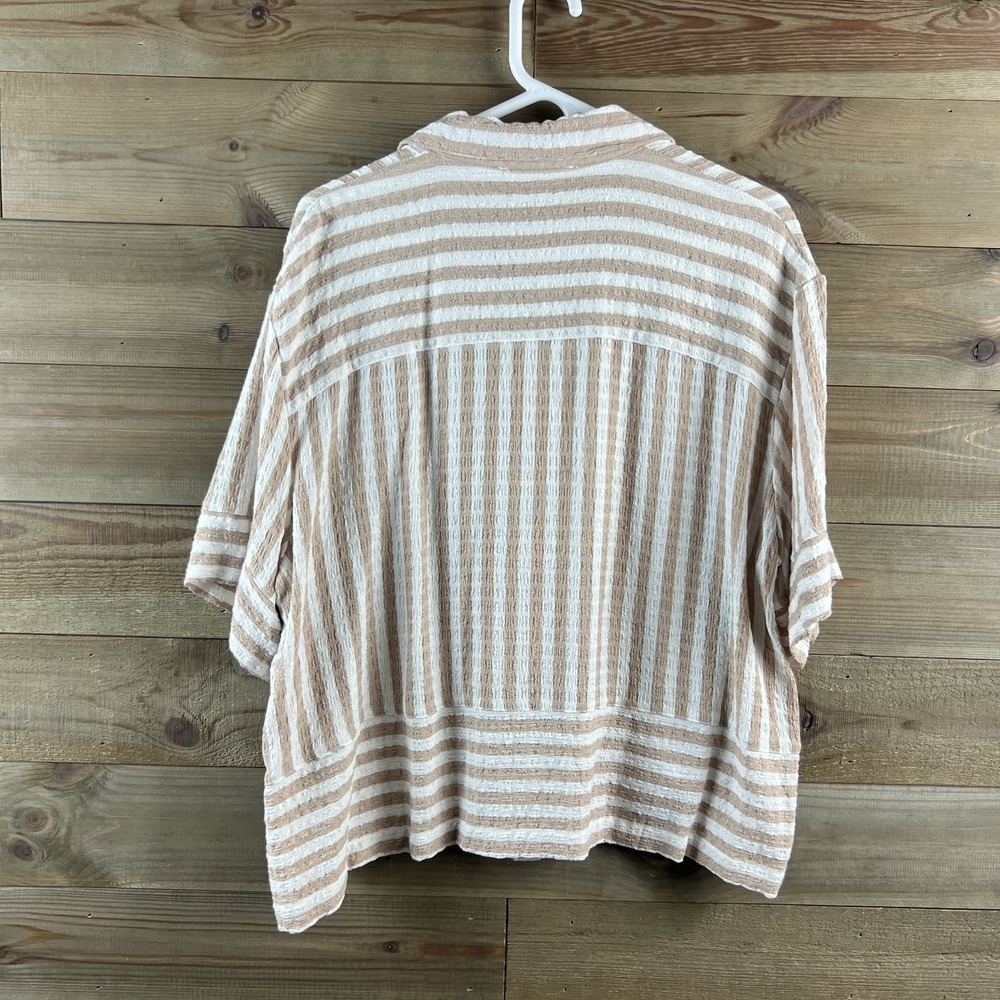 Jane + Delancey Womens Shirt Short Sleeve Button Up Striped Beachy Coastal XL - Picture 5 of 7